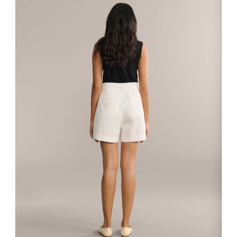 Jenni Kayne Newport Poplin Shorts White Sz 0 Cotton High Rise Pleated Wide Leg - Picture 4 of 13
